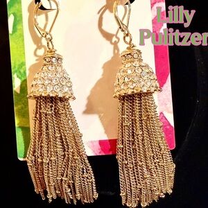Lilly Pulitzer Earrings Gold Chain Tassel Crystal Earrings Pierced